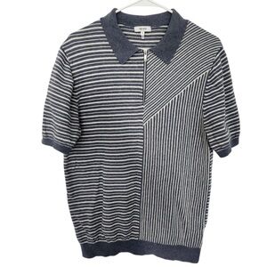 Reiss Wool Blend Knit Striped Polo Top Blue & White Designer Casual Nautical